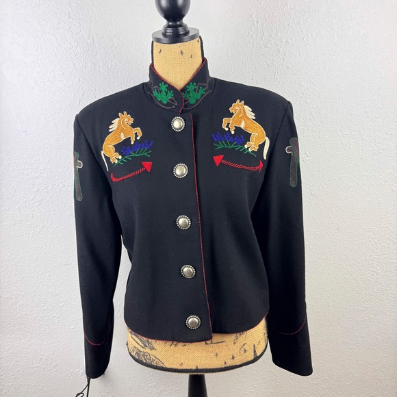 Vintage Jackets & Blazers - Vintage Western Embroidered Horse Jacket Black Silver Button Southwestern
